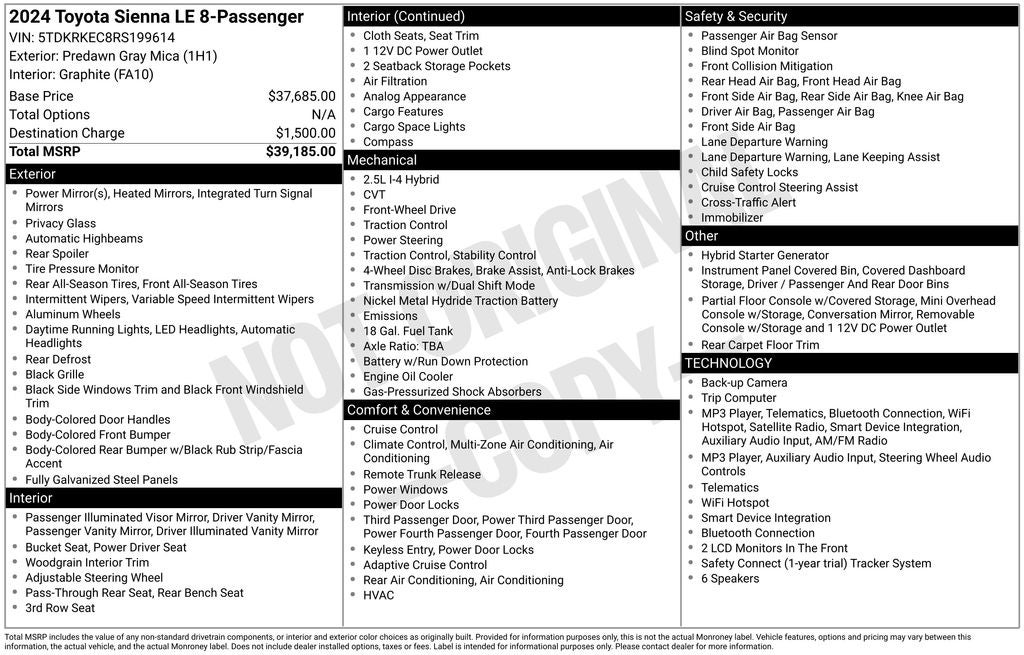 2024 Toyota Sienna LE 8 Passenger